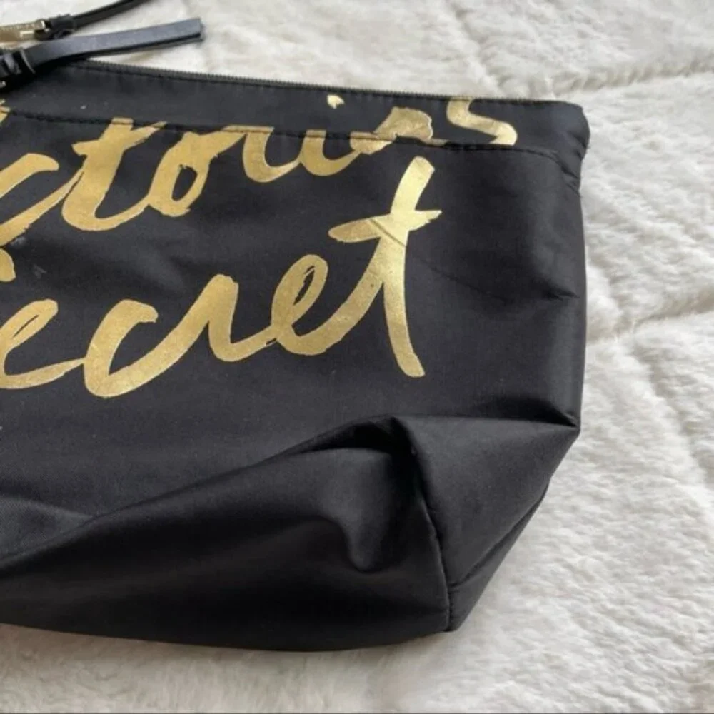 Victoria’s Secret | Black & Gold Satin Double Zip | Cosmetics Case
